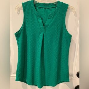 Sleeveless Eyelet Green V-neck Women's Top